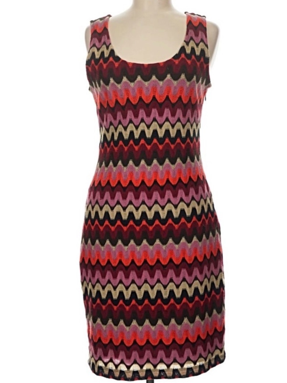 Calvin Klein Geometric Knit Dress Brown Lined Tank Sleeveless Midi size 8